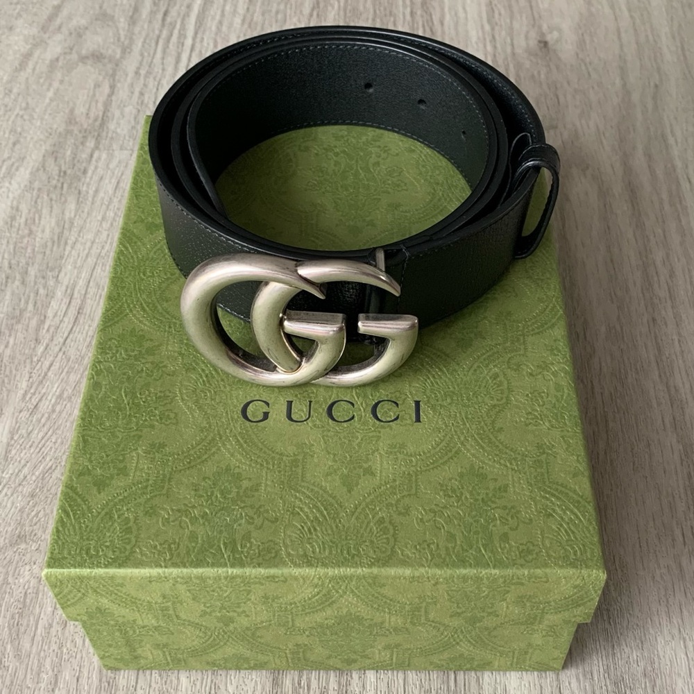 Gucci Marmont Leather Belt Black Double G Buckle Size 95 cm